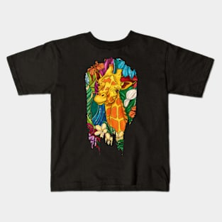 Colorful giraffe with tropical flowers Kids T-Shirt